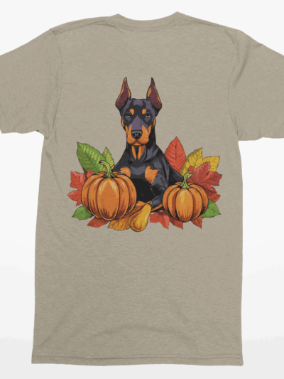 🍂 Doberman Fall Tee – Doberman with Pumpkin & Autumn Leaves | Dog Lovers Tee