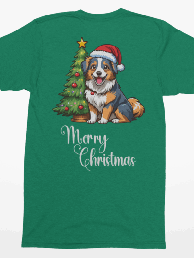Australian Shepherd “Merry Christmas” Tee – Festive Dog Lover Shirt, Sweatshirt, or Hoodie