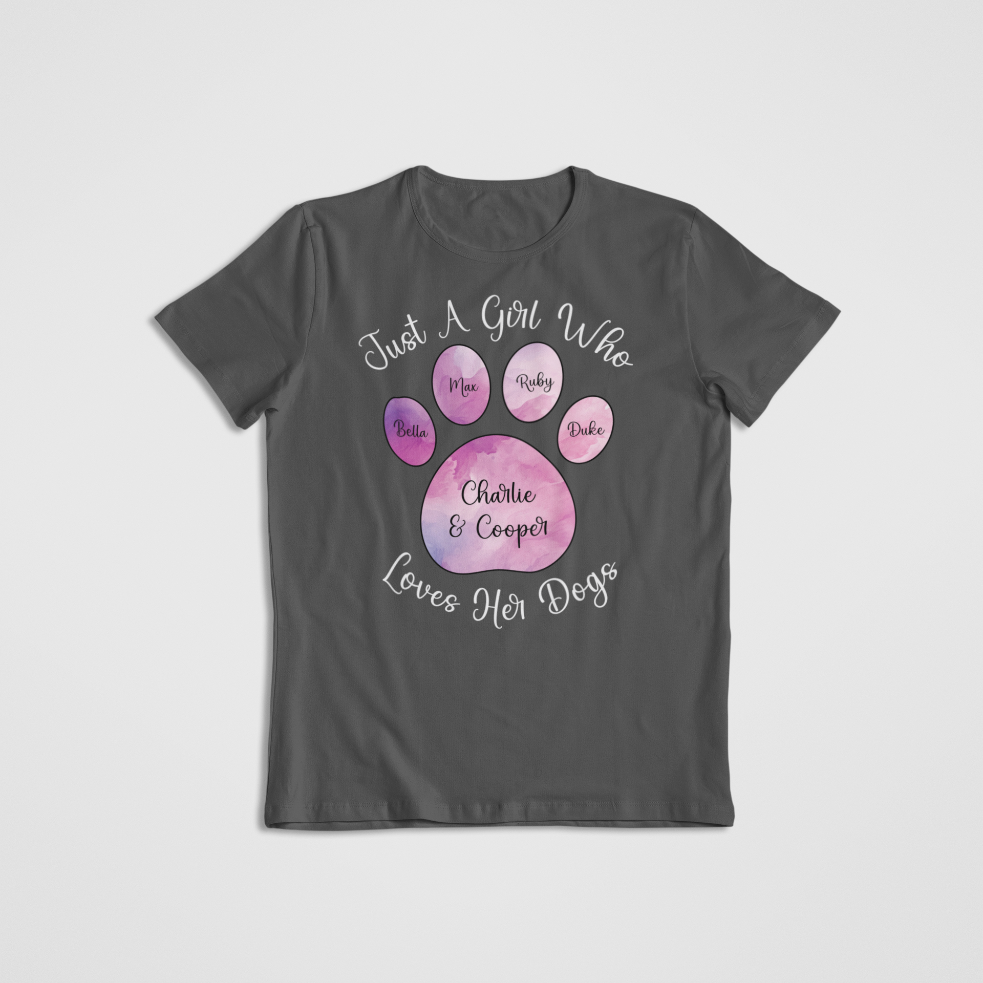 Personalizable “Just a Girl Who Loves Her Dogs” T-Shirt – Custom Dog Name Shirt - Image 7