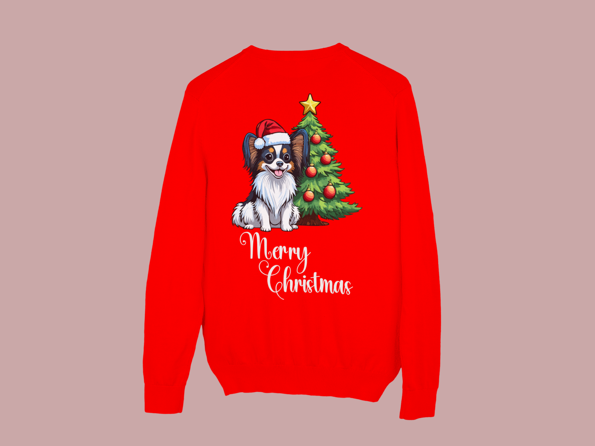 Papillon “Merry Christmas” Tee – Holiday Dog Lover Shirt, Sweatshirt, or Hoodie - Image 3