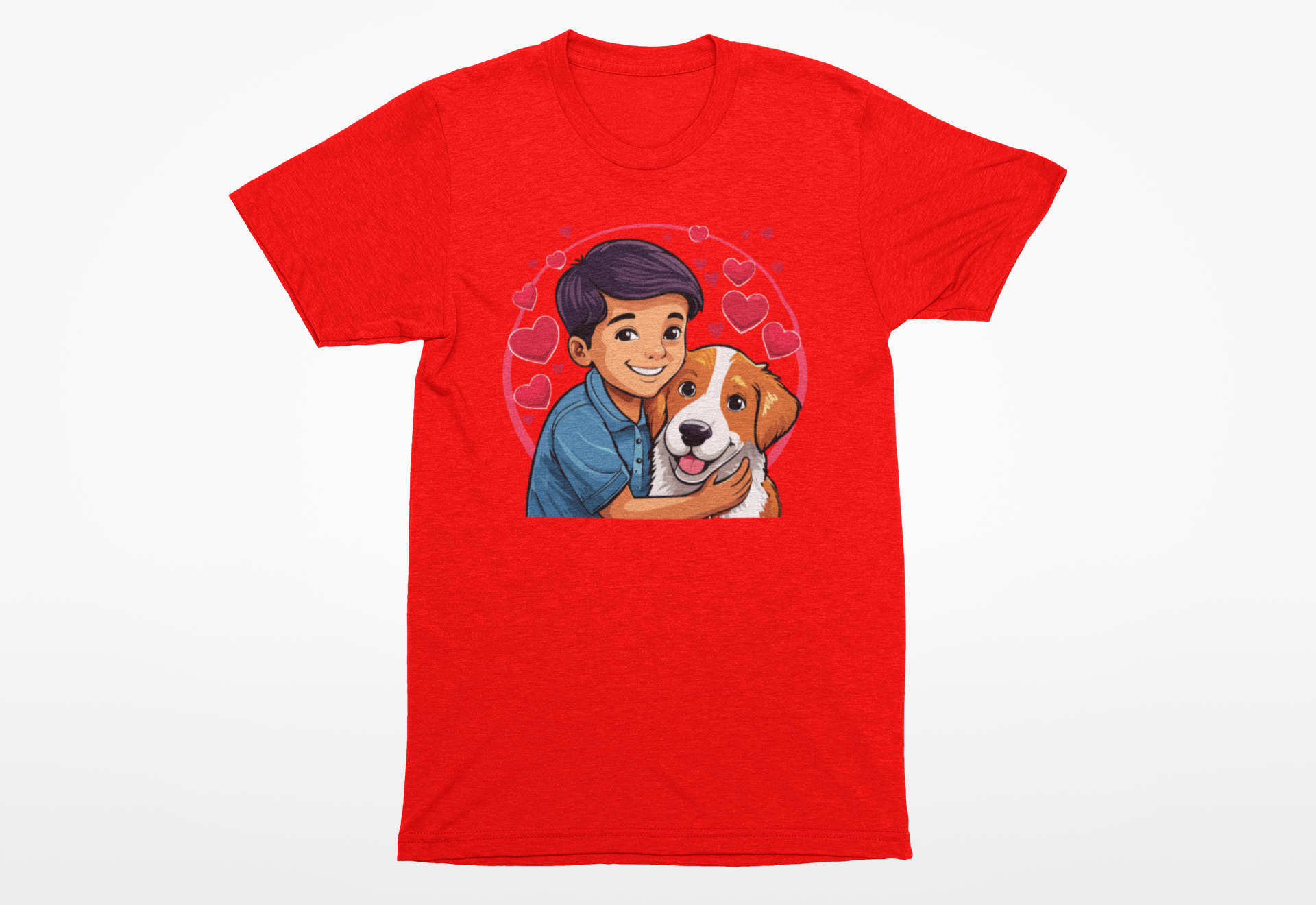Valentine’s Day Dog Lover Shirt – Sweet Boy & Dog Hugging Tee - Image 3