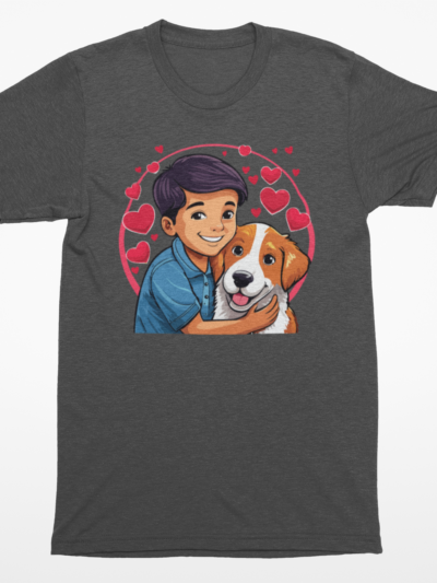 Valentine’s Day Dog Lover Shirt – Sweet Boy & Dog Hugging Tee