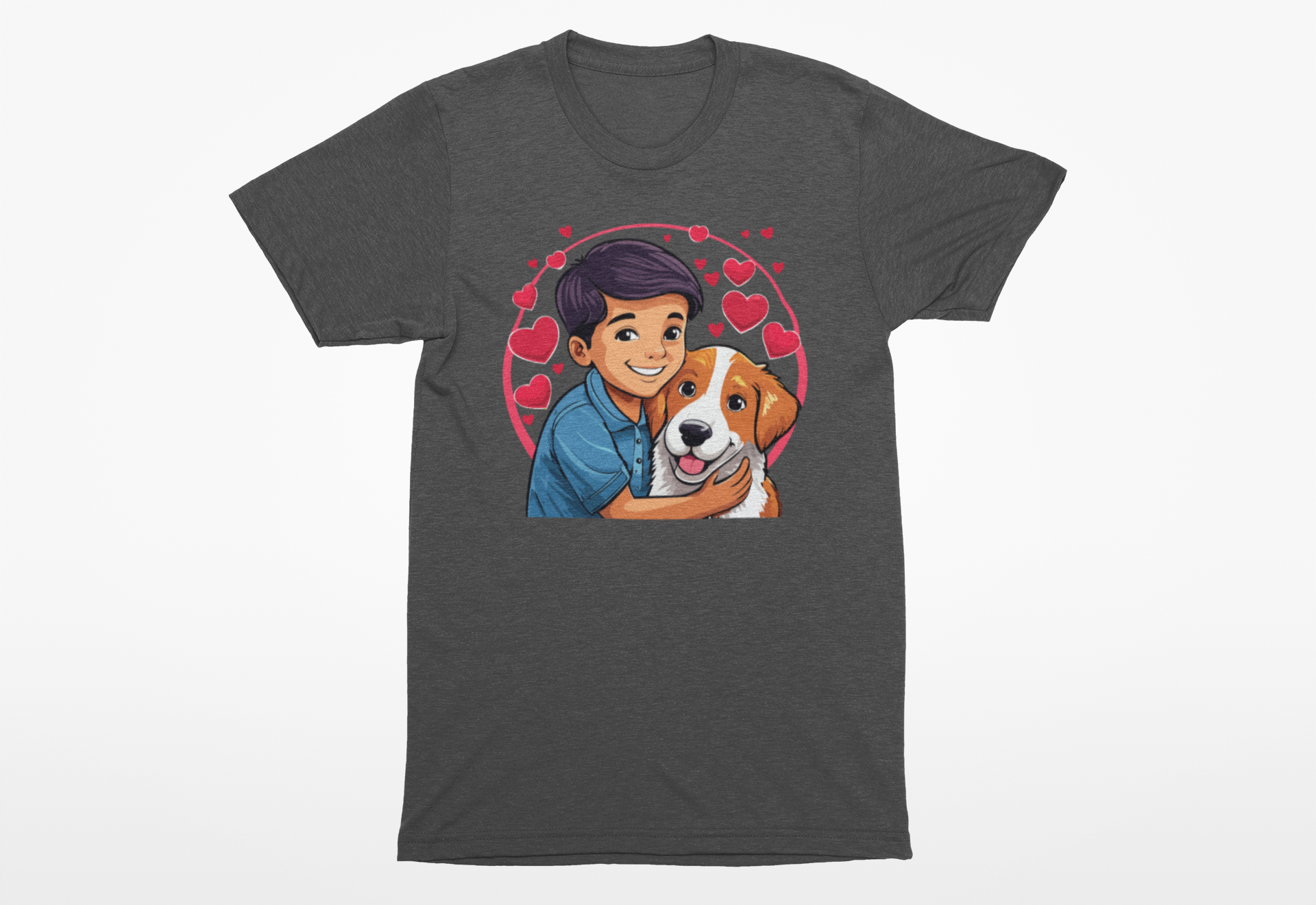 Valentine’s Day Dog Lover Shirt – Sweet Boy & Dog Hugging Tee
