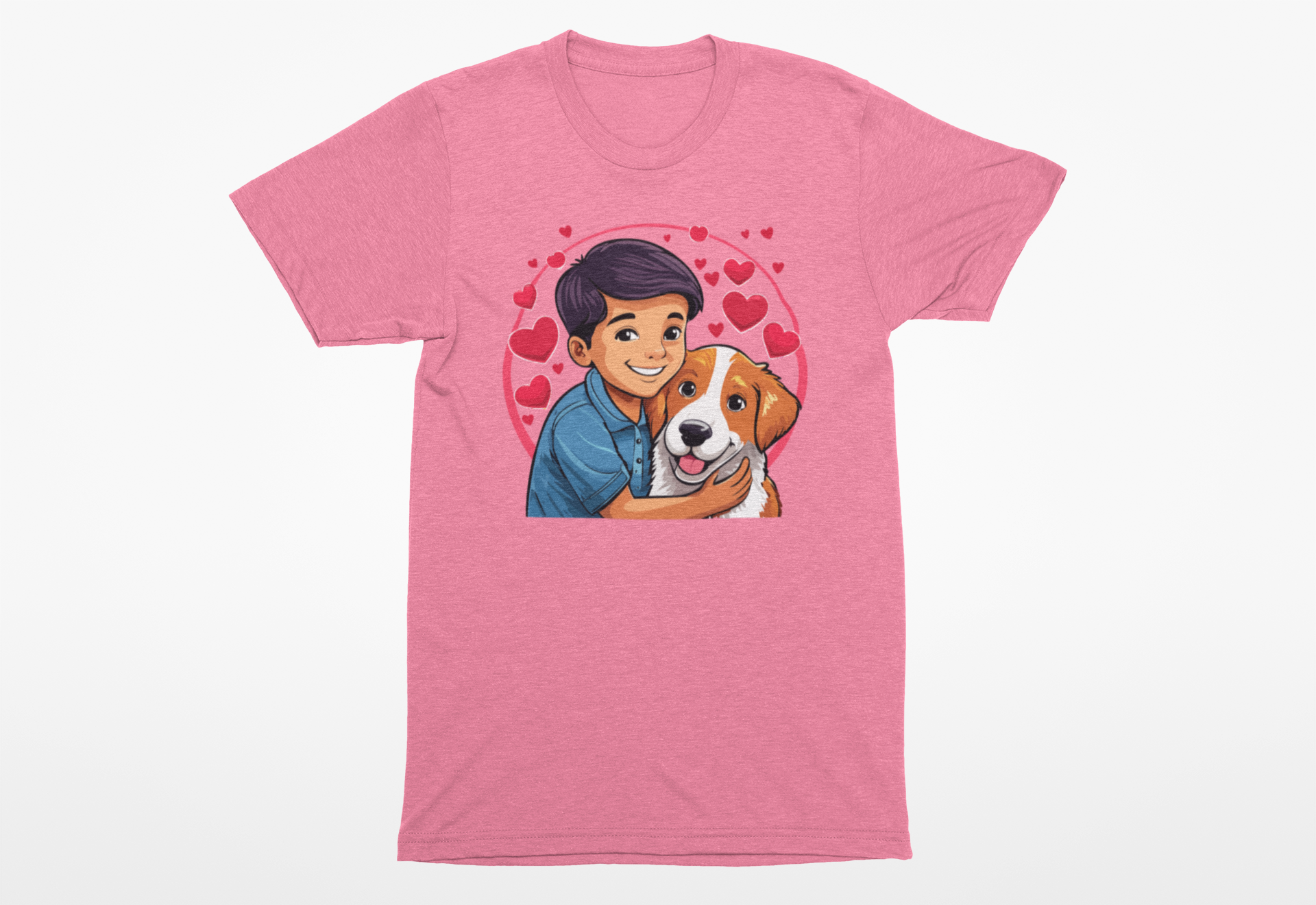 Valentine’s Day Dog Lover Shirt – Sweet Boy & Dog Hugging Tee - Image 2
