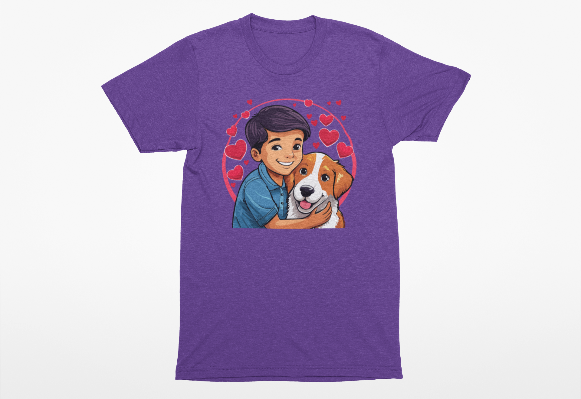 Valentine’s Day Dog Lover Shirt – Sweet Boy & Dog Hugging Tee - Image 4