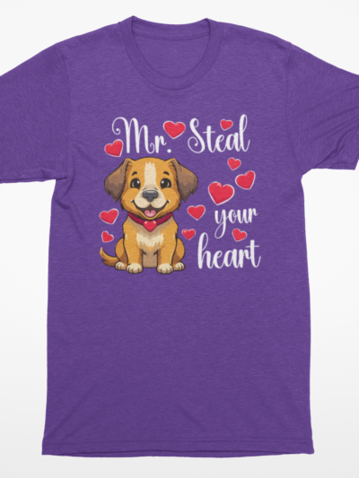 “Mr. Steal Your Heart” Valentine’s Day Dog Shirt – Cute Puppy Love Tee