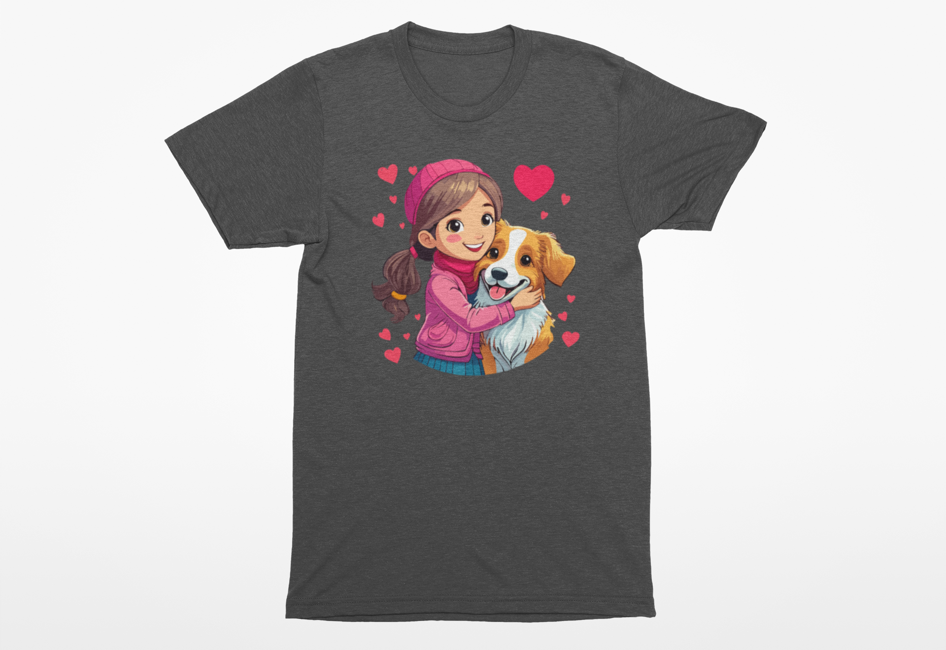 Valentine’s Day Dog Lover Shirt – Sweet Girl Hugging Her Dog Tee - Image 4