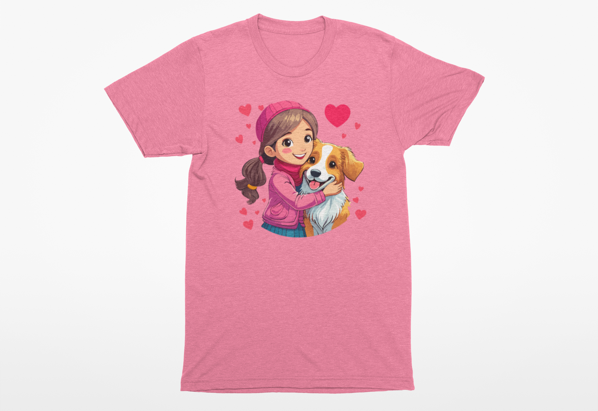 Valentine’s Day Dog Lover Shirt – Sweet Girl Hugging Her Dog Tee - Image 3