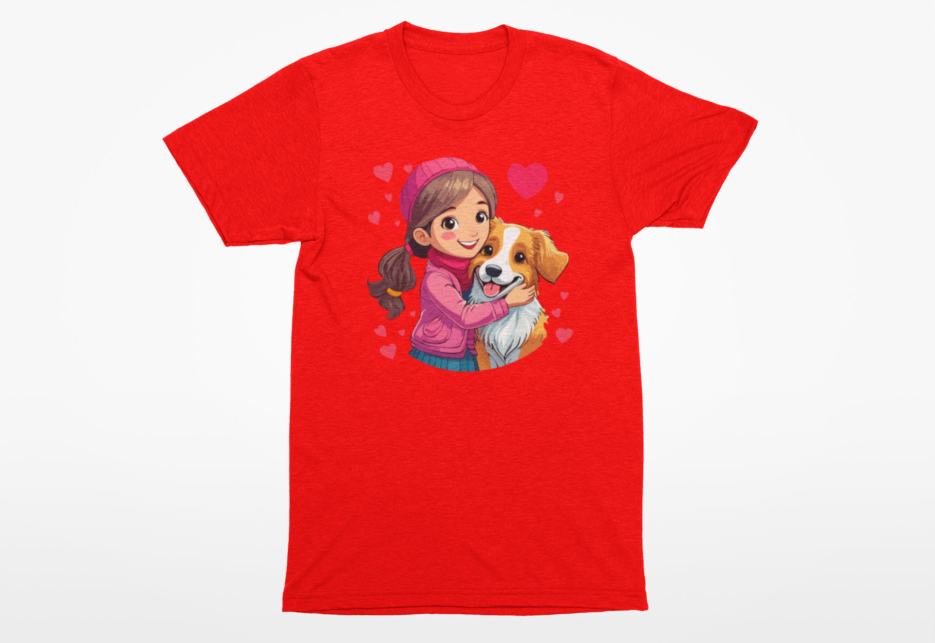 Valentine’s Day Dog Lover Shirt – Sweet Girl Hugging Her Dog Tee - Image 2